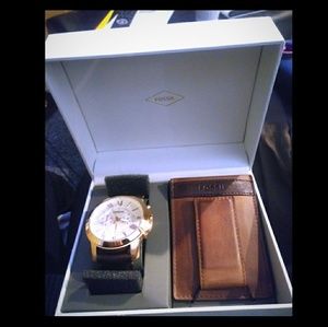 Mens Fossil watch with matching wallet